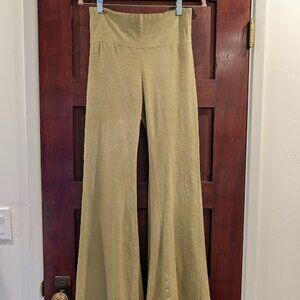 XSmall Light Olive Bohemian Folk Boot Leg Pant in Jersey Hemp Cotton Blend